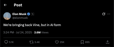 Elon Musk tweet about Imagine